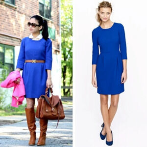 J.CREW 3/4 Sleeve Sheath Solid Royal Blue Winter/Fall Dresse %100 Laine, sz 4